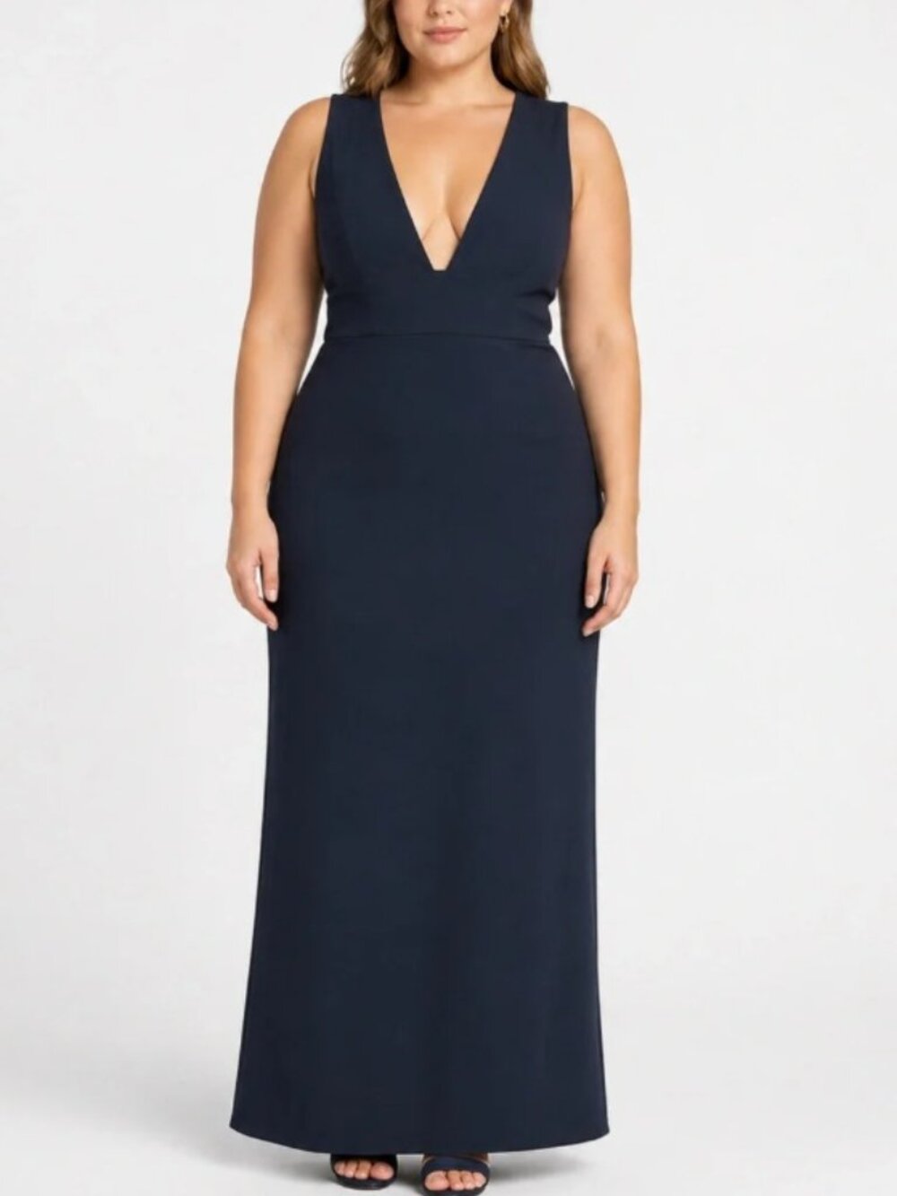 Sachin + Babi Loretta V Neck Sleeveless Evening Gown Navy 22W NWT